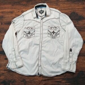 Roar Strength Refined Embroidered Pearl Snap Long Sleeve Men's‎ 3XL White